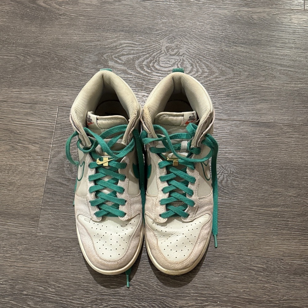 Nike Cream High-Tops with Teal Laces